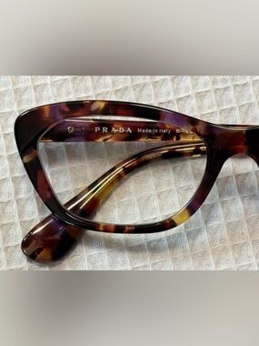 PRADA Tortoiseshell Cat-Eye Glasses Frame - Brown/Gold Accents